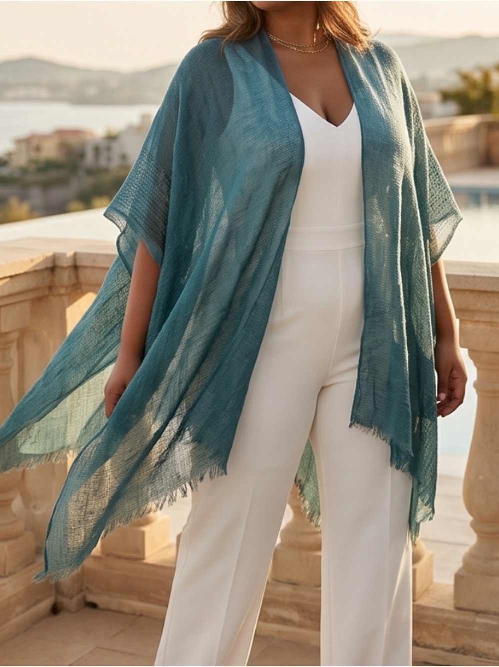 Plus Size Elegant Teal Poncho